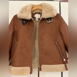 H&M Tan Shearling-Lined Leather Jacket